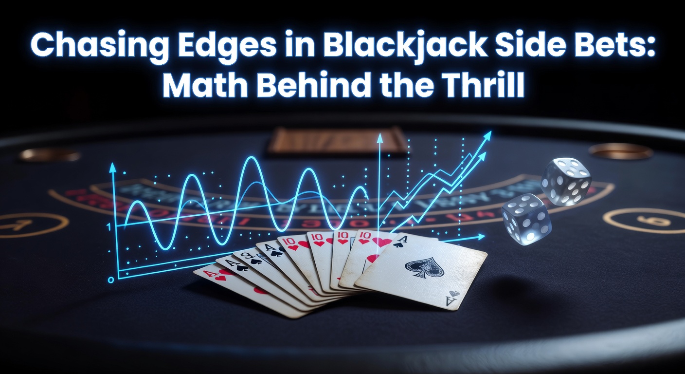 Blackjack-Tisch mit Nebenwetten-Optionen, Karten und Chips im Vordergrund, während Spieler kalkulieren