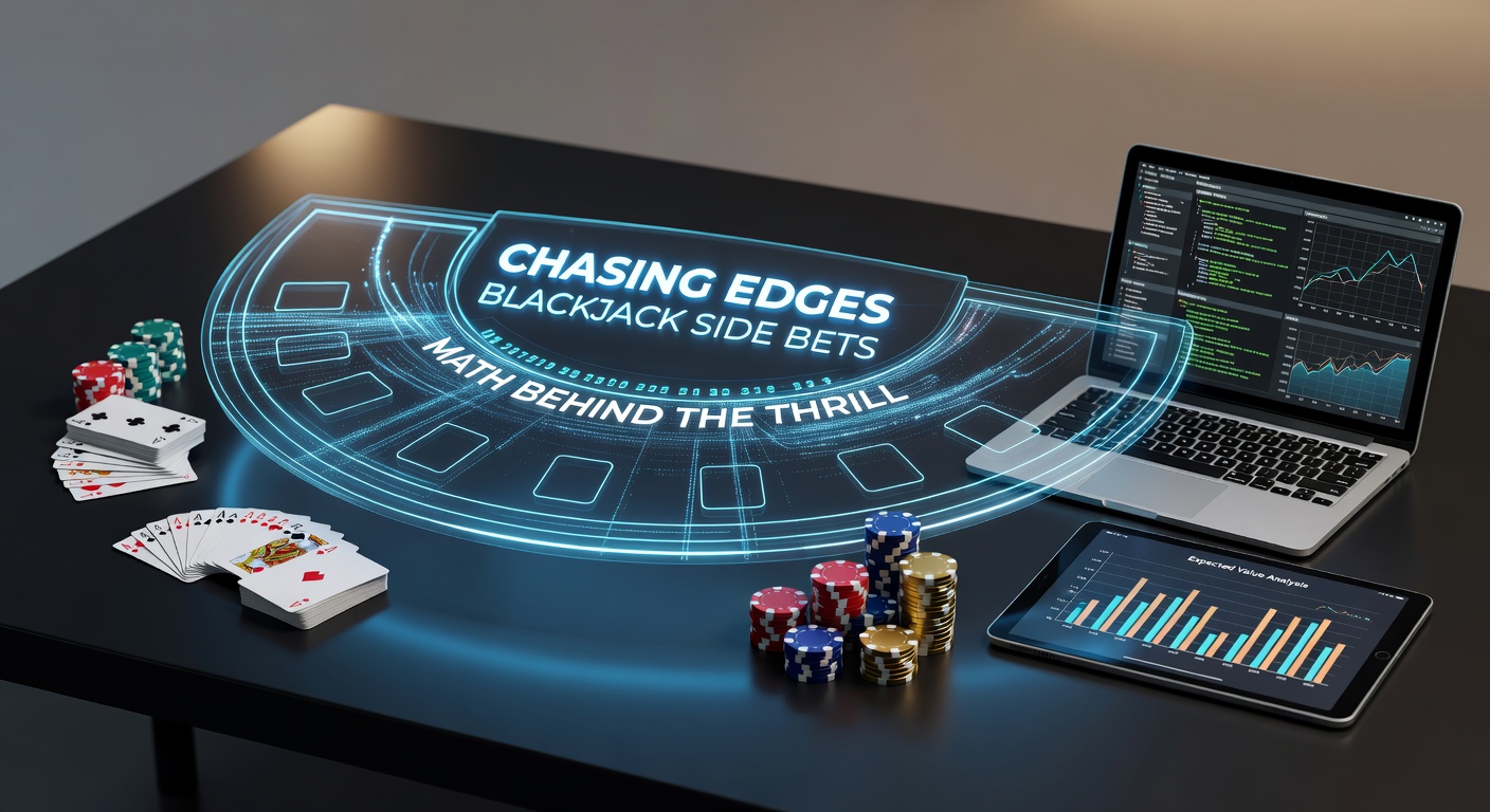 Detaillierte Grafik mit mathematischen Tabellen zu Hausvorteilen bei verschiedenen Blackjack-Nebenwetten, inklusive RTP-Werten und Varianzkurven