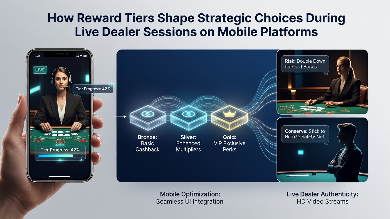 Detailansicht einer mobilen App mit Live-Dealer-Tisch und gestaffelten Belohnungsindikatoren